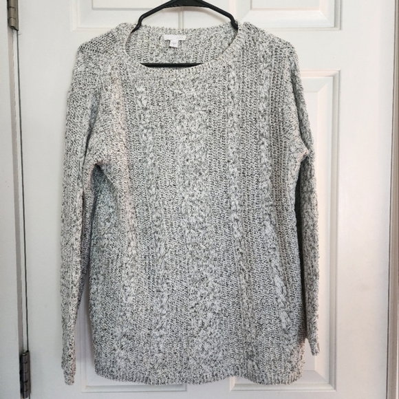 J Jill  white heathered cable knit cotton sweater beachy summer size medium - Picture 1 of 9